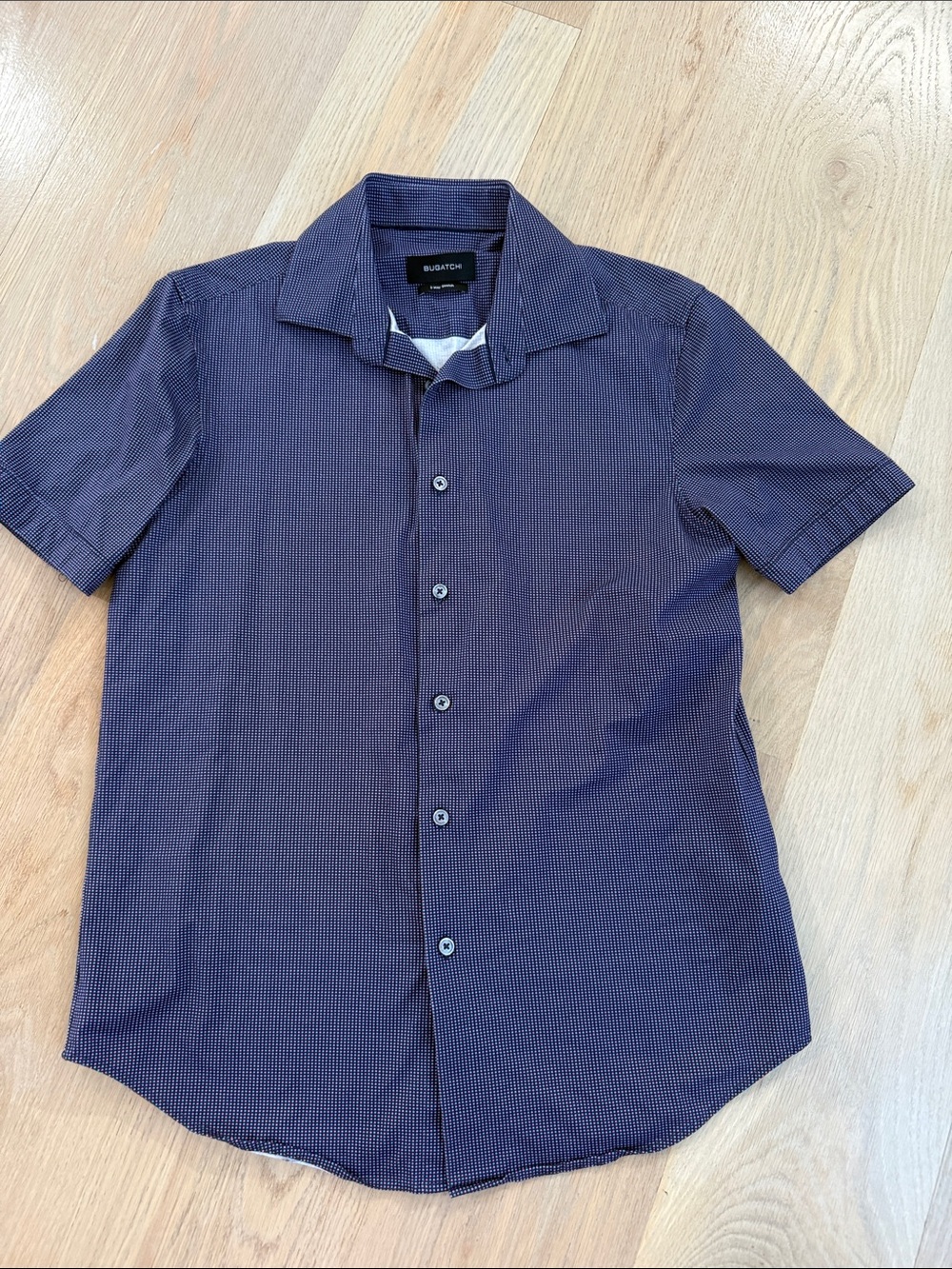 Bugatchi Navy Short-Sleeve Micro-Pattern Button-Down Shirt
